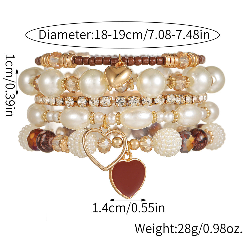 Wholesale Alloy Hand Knit Beaded Bracelet Set,  Bohemian Heart Design Jewelry Accessory for Women