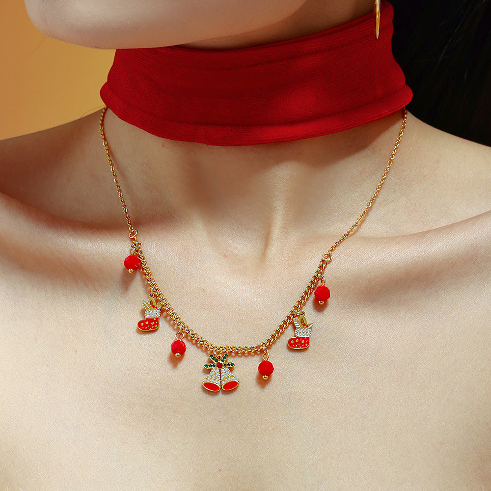 Wholesale stainless steel zircon oil drop bell cut face red agate necklace