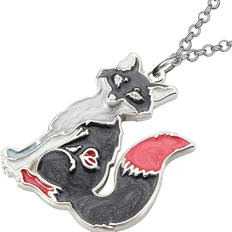 Wholesale Enamel oil drop pendant colorful fox necklace