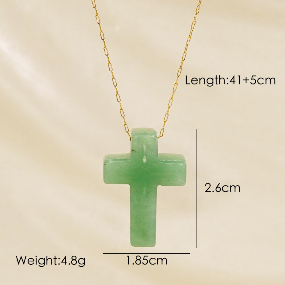 Wholesale Stainless Steel Luxury Style Cross Natural Stone Pendant Necklace