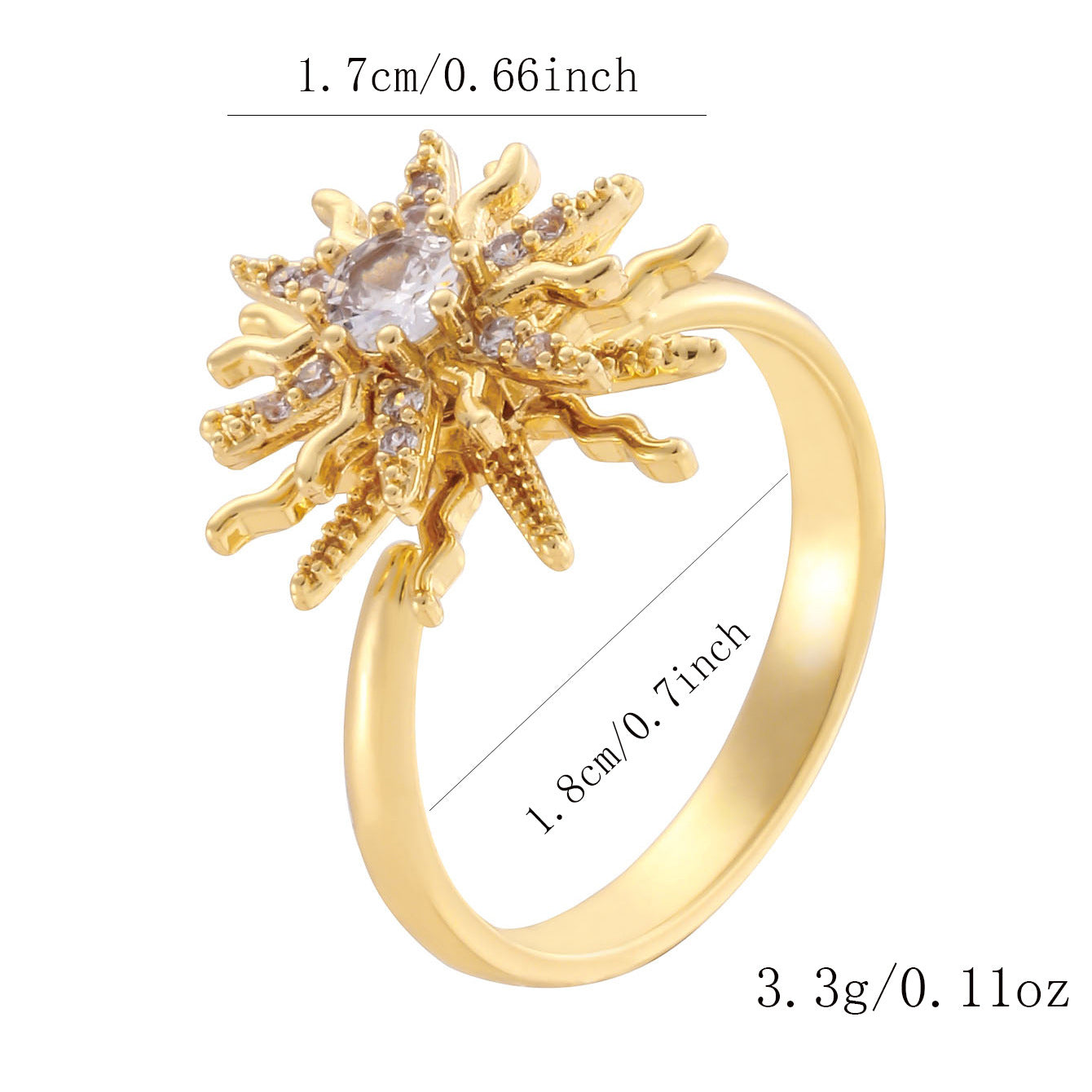 Wholesale Gold Plated Adjustable Rotating Ring Star Moon Zircon Women' s Fashion Jewelry Gift