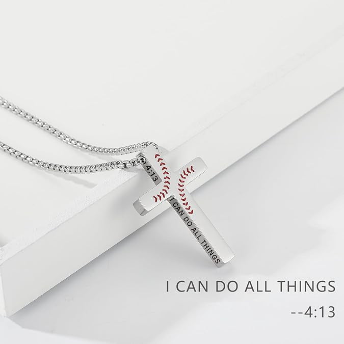 Wholesale Stylish Baseball Cross Necklace Stainless Steel Pendant Fashion Accessory for Men Gift Resale