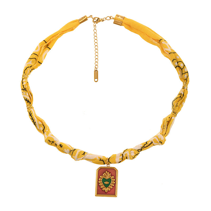 Wholesale titanium steel leopard print fabric necklace