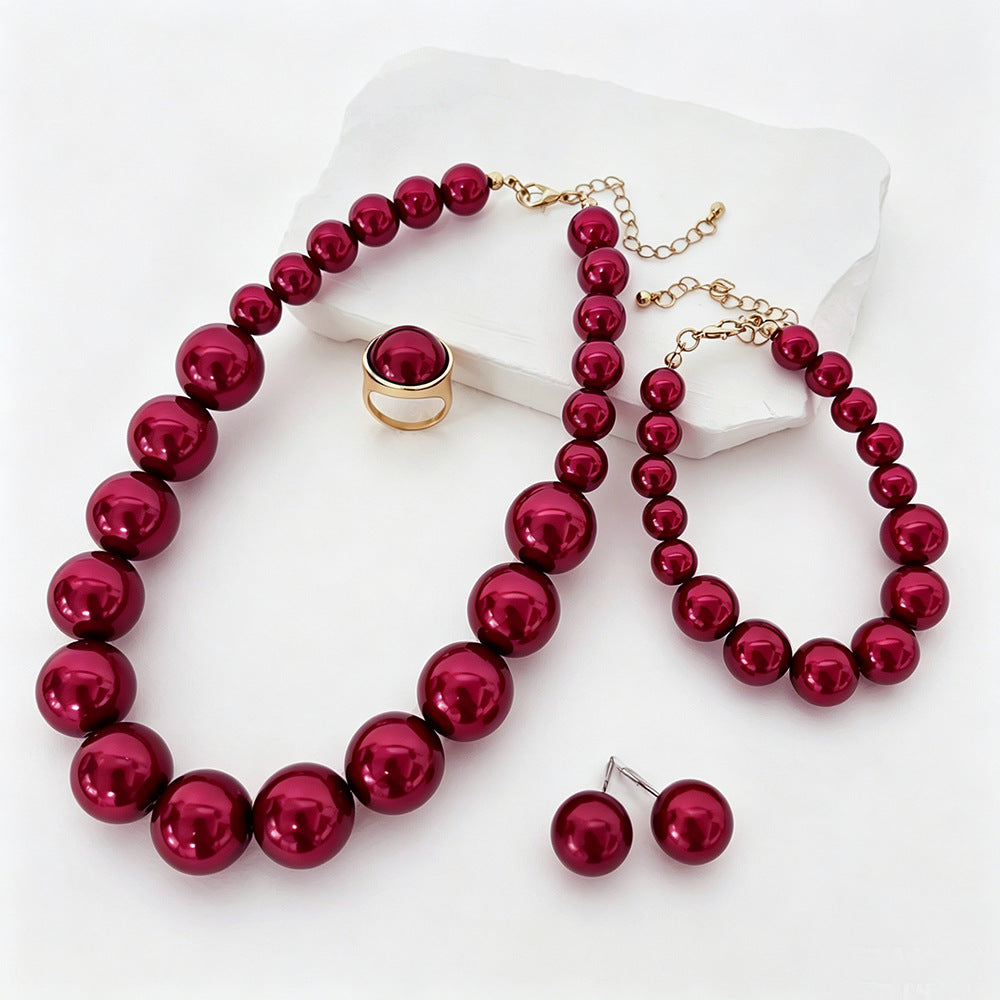 Wholesale Elegant Korean Pearl Necklace Earrings Set Bridal Jewelry Accessory Trendy Gift For Women Resale
