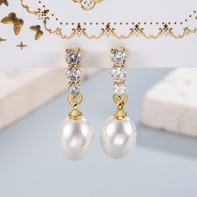 Wholesale  Flash Diamond Water Drop Pearl Earrings