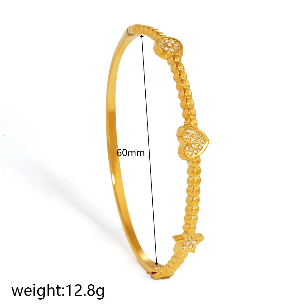Wholesale Instagram Style Retro Stainless Steel Gold Heart Bracelet