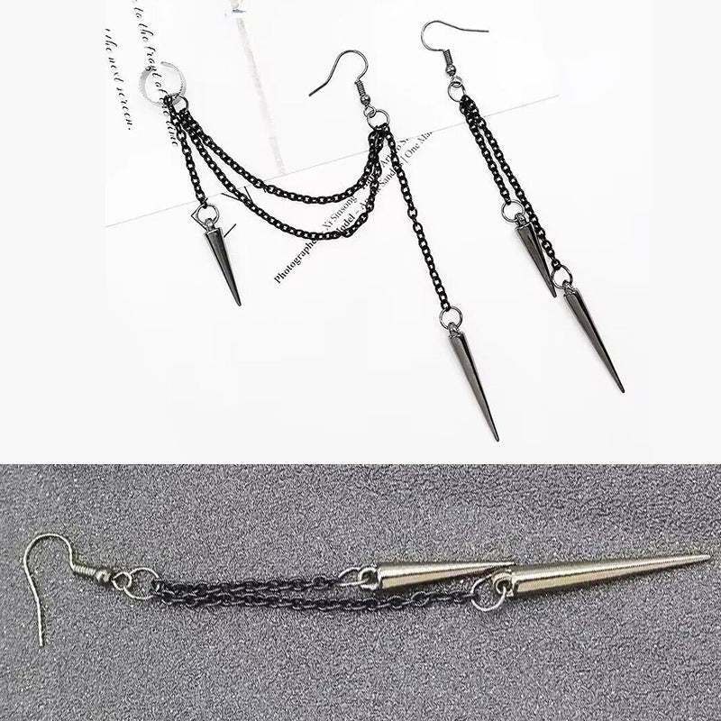 Wholesale metal long and short rivet gothic tassel earrings ear clip