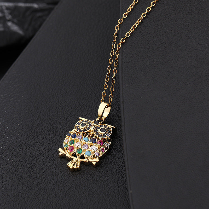 Wholesale Fashion Copper Zircon Owl Pendant Necklace For Women Electroplated Finish Everyday Jewelry Accessory