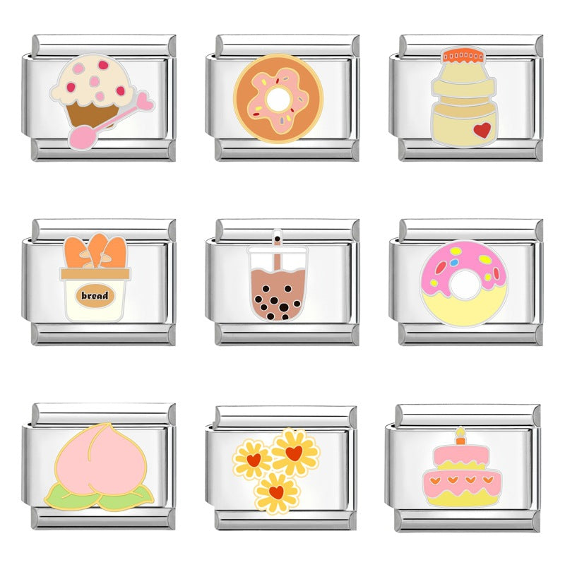 Wholesale Italian Charm Bracelet 9mm DIY Splicing Cute Dessert Titanium Steel Composable Bracelet