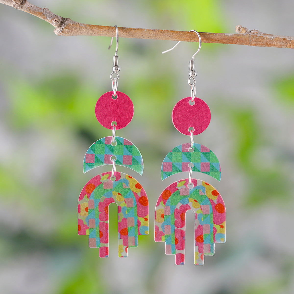 Wholesale Bohemian Wave Dot Leaf Flower Geometric Tassel Acrylic Earrings