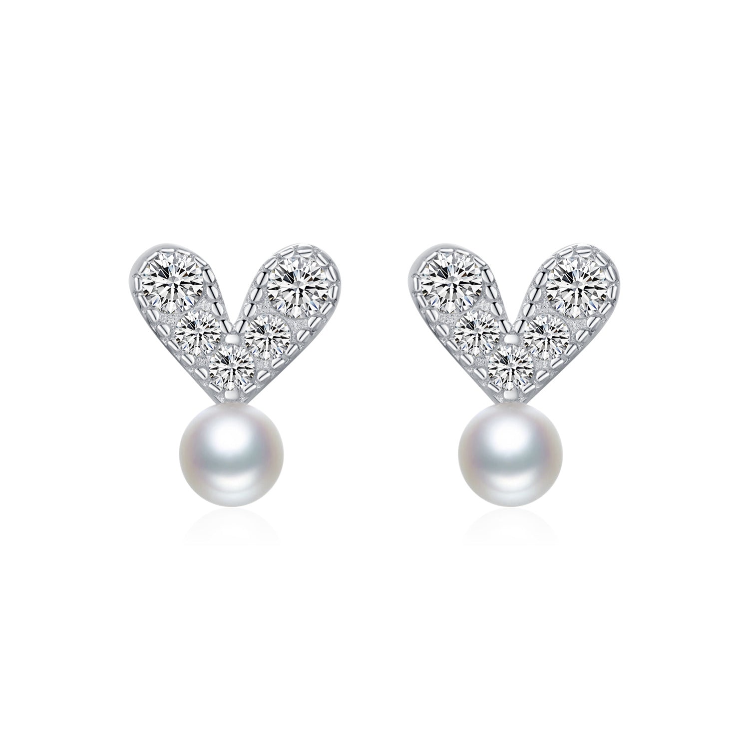 Wholesale s925 silver full diamond love crystal pearl earrings