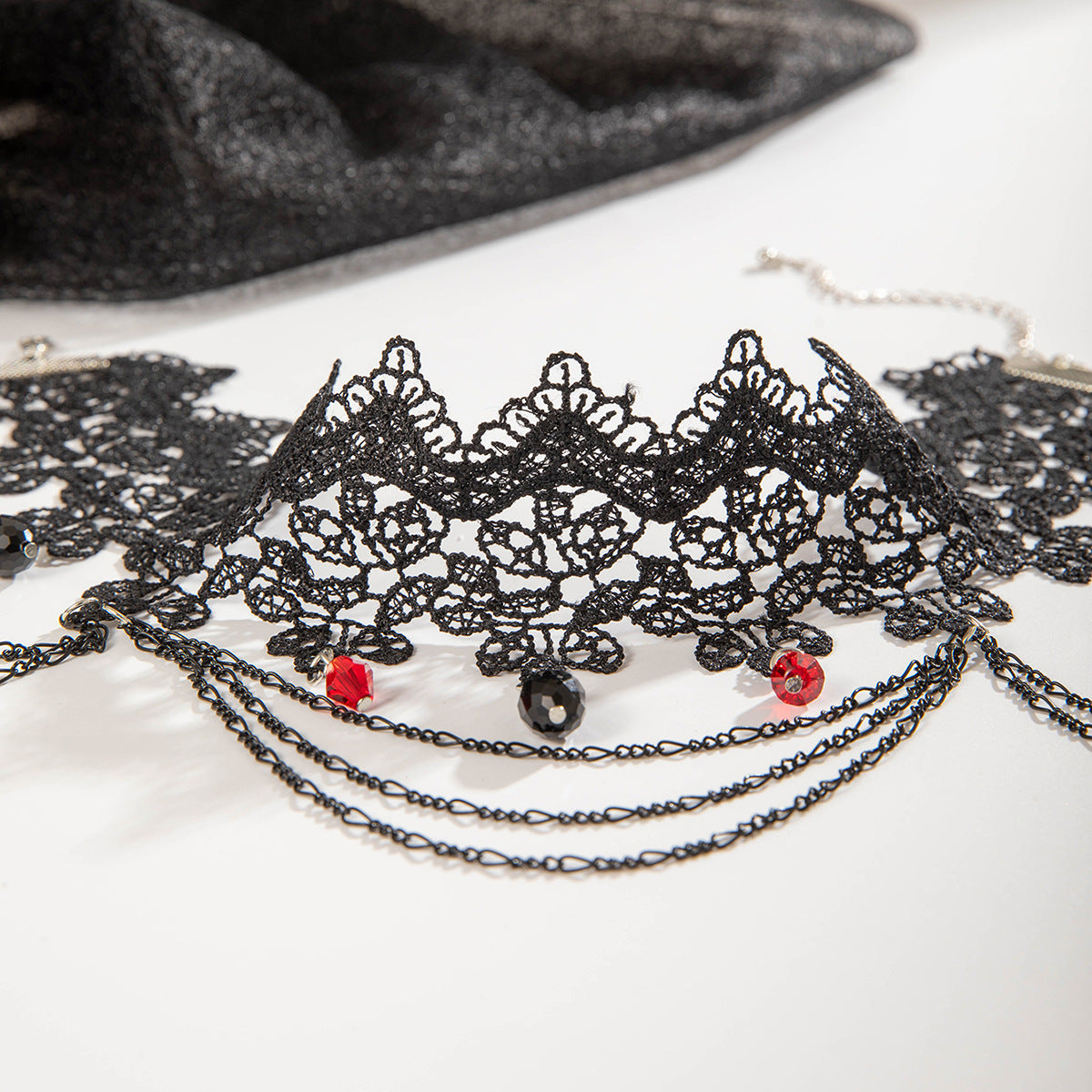 Wholesale Multi-layer Lace Tassel Collar Dark Gothic Black Bead Necklaces