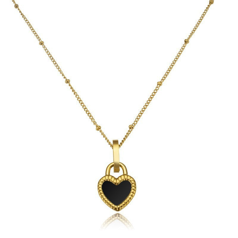 Wholesale Vintage 18K Gold Mother-of-Pearl Heart-Shaped Titanium Steel Necklace ACC-NE-MengJ013