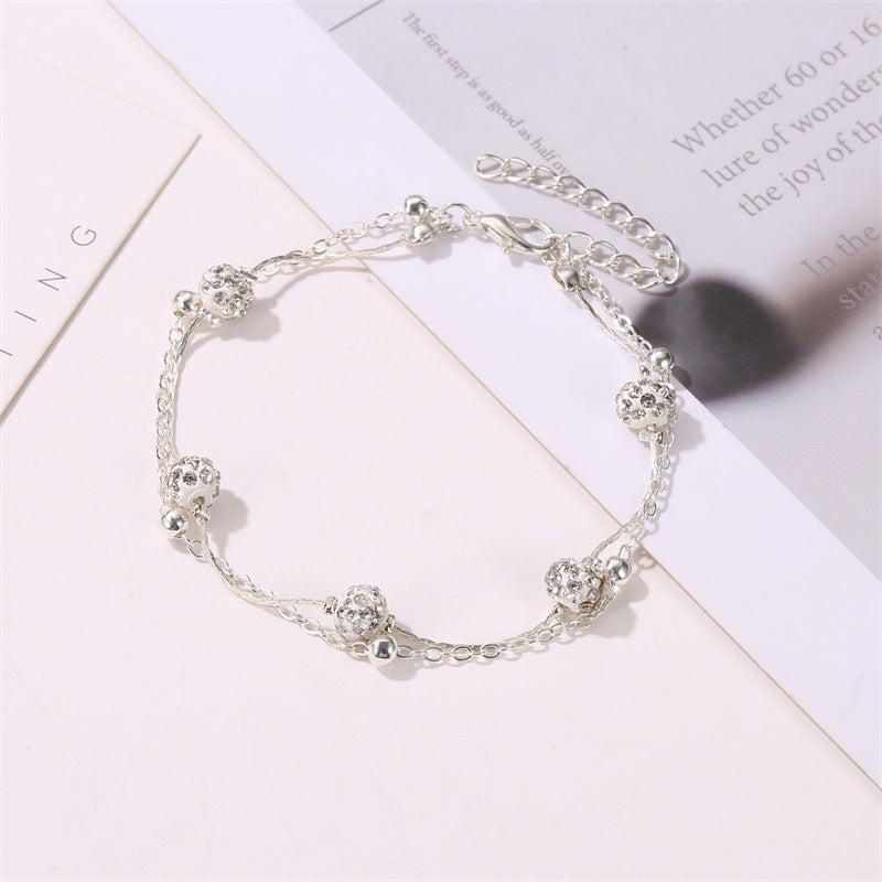 Wholesale Double-layer Shambhala diamond ball crystal anklet