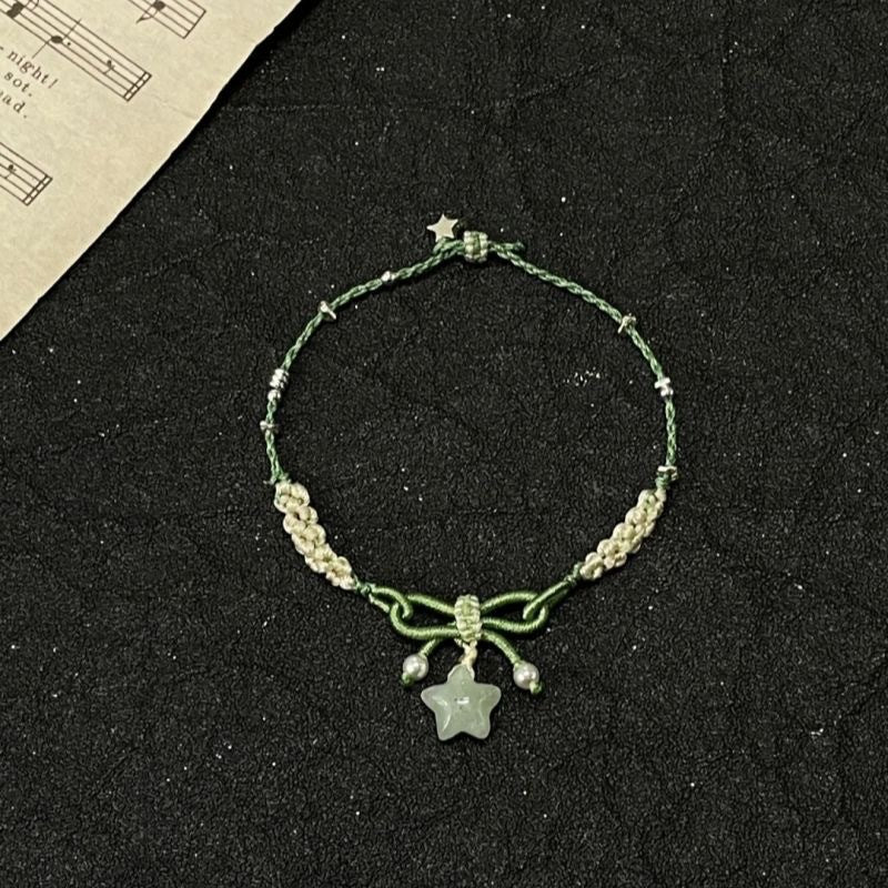 Wholesale  small stars green crystal colorful flowers woven necklace