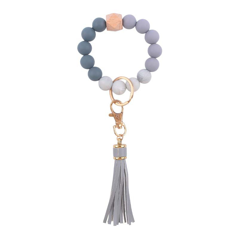 Wholesale  leather PU tassel silicone bracelet wrist keychain