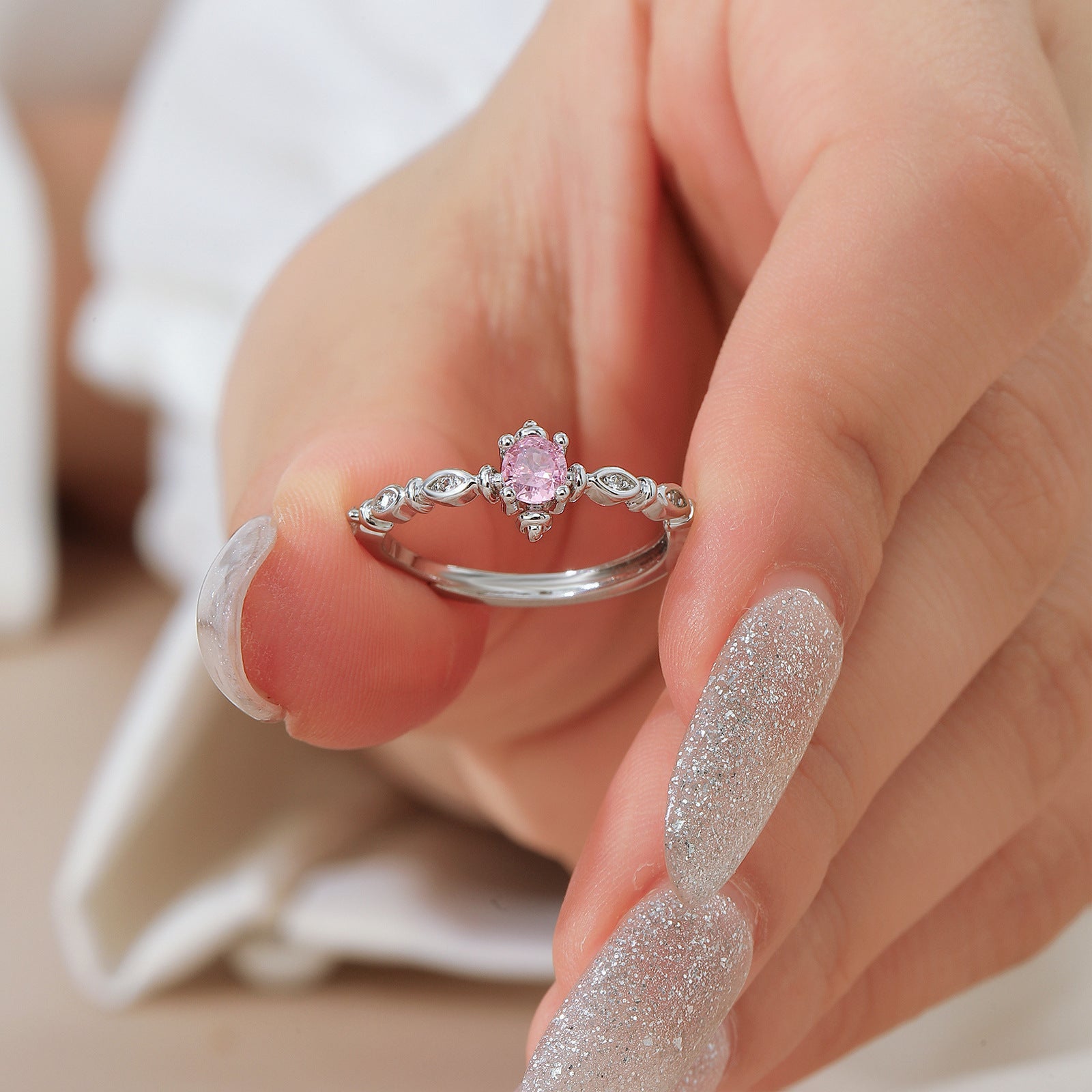 Wholesale Snowflake Geometric Open Ring For Women Silver Pink Zircon Stone Electroplated Fashion Accessory For Everyday Wear And Boutique Resale