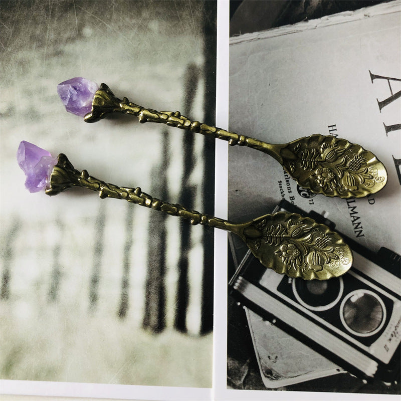 Wholesale Natural Crystal Stone Inlaid Spoon Vintage Carved Crystal Crafts ACC-SPN-XiuK001