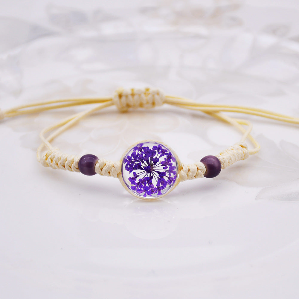 Wholesale Women' s Handmade Dried Flower Bracelet with Glass Ball Charm,  Red,  Boutique Resale Gift for Everyday Wear