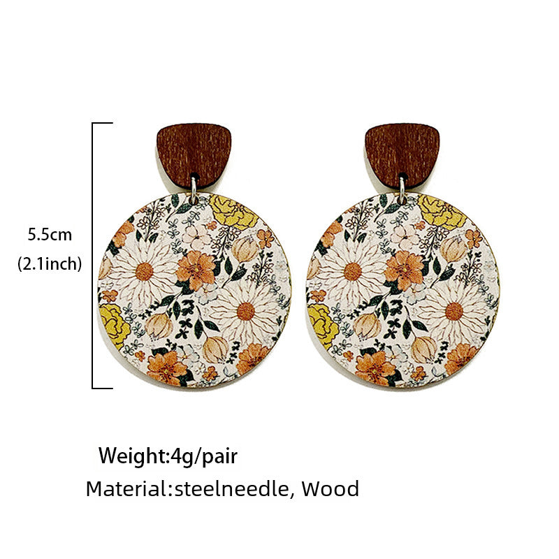 Wholesale  Bohemian flower stitching wooden earrings