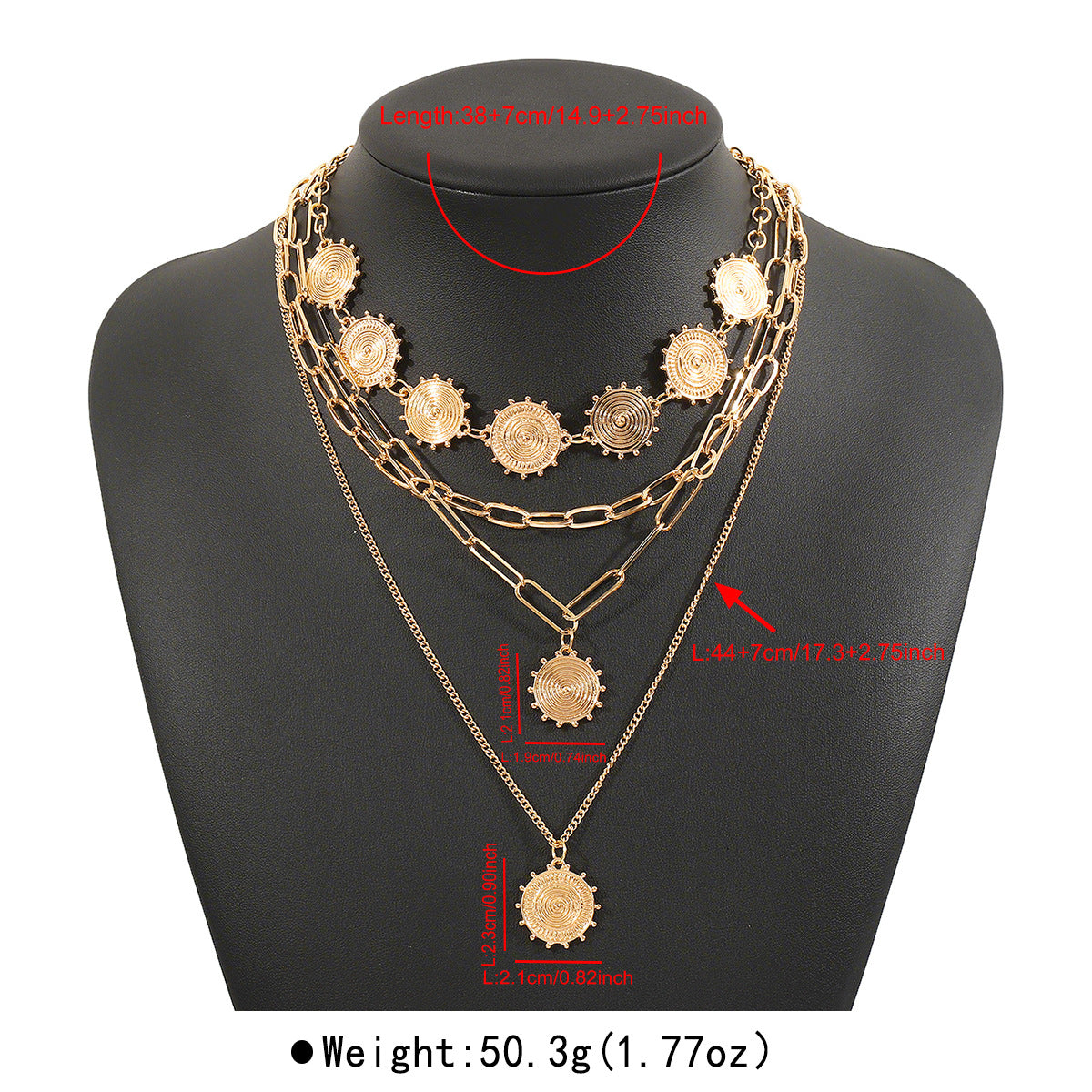 Wholesale alloy texture annual ring brand splicing necklace fashion trend punk multi-layer necklace