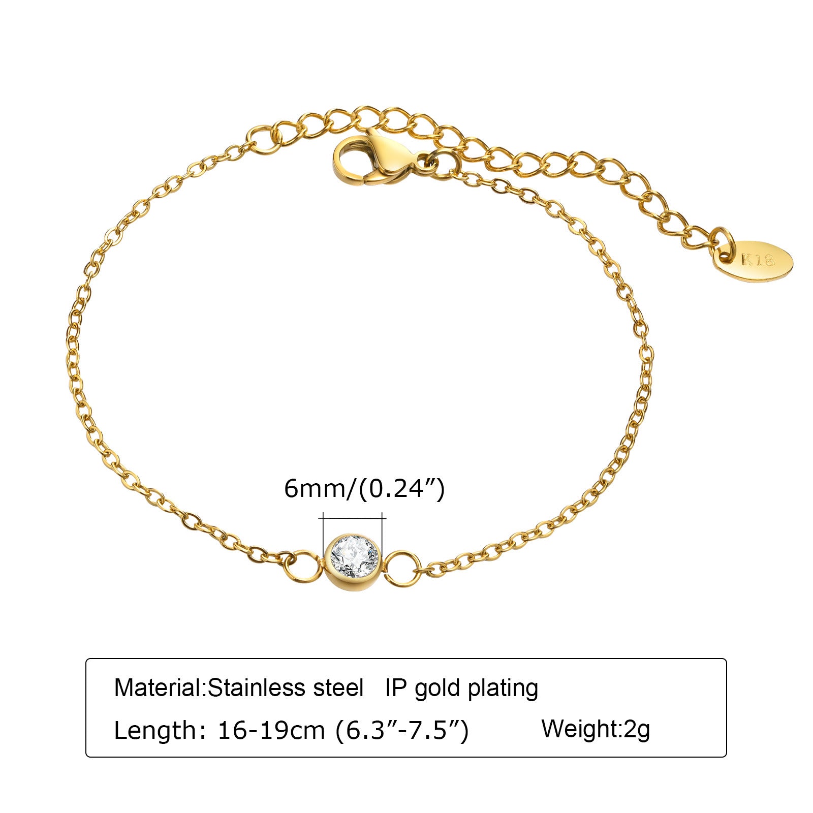 Wholesale Stylish Zirconia Adjustable Bracelet Stainless Steel 18K Gold Tone Women S Boutique Jewelry Accessory
