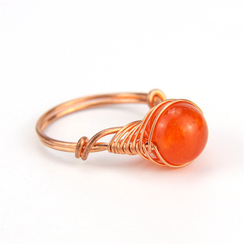 Wholesale hand-woven red agate bead ring
