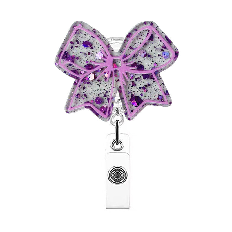 Wholesale acrylic pink bow retractable name tag clip  Badge Reels