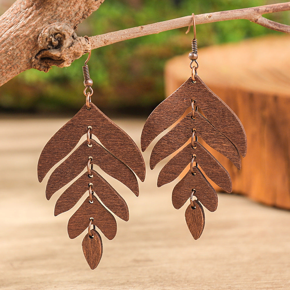 Wholesale Zinc Alloy Bohemian Leaf Earrings,  Trendy Ethnic Style Fashion Accessory for Gift