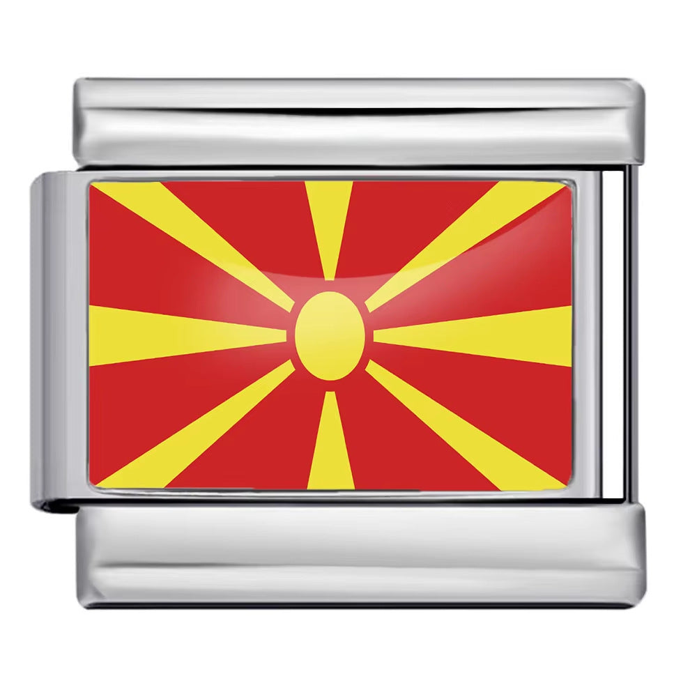 Wholesale 5pcs Italian Charm Bracelet 9mm DIY Splicing World Flag Series Stainless Steel Composable Bracelet