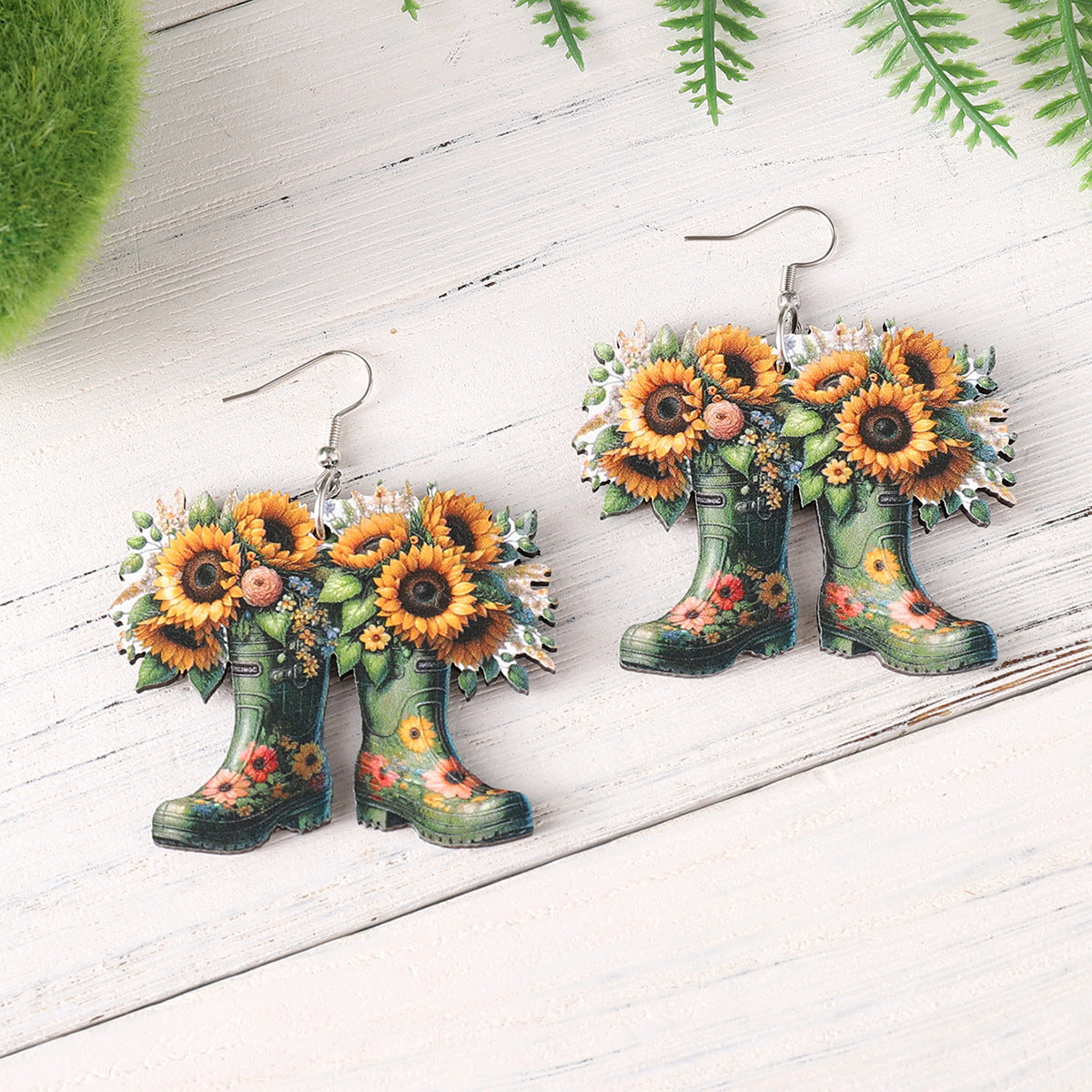 Wholesale Western Spring Summer Daisy Sunflower Western Denim Boots  Earrings