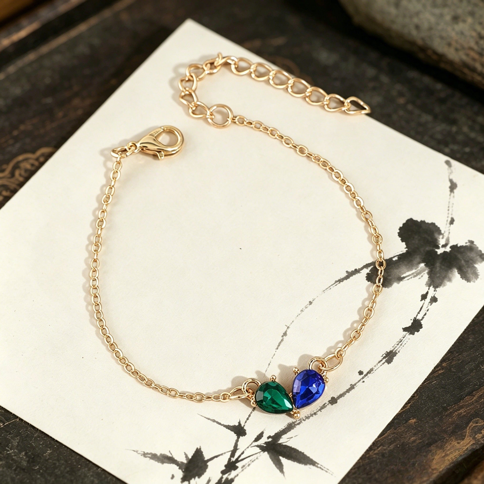 Wholesale Women S Gold Tone Drop Stone Bracelet Blue White Mix Trendy Jewelry Accessory Gift