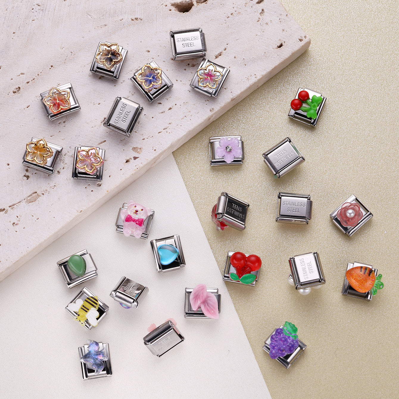 Wholesale 10pcs Italian Charm Bracelet 9mm DIY Splicing Flower Heart Fruit Stainless Steel Composable Bracelet