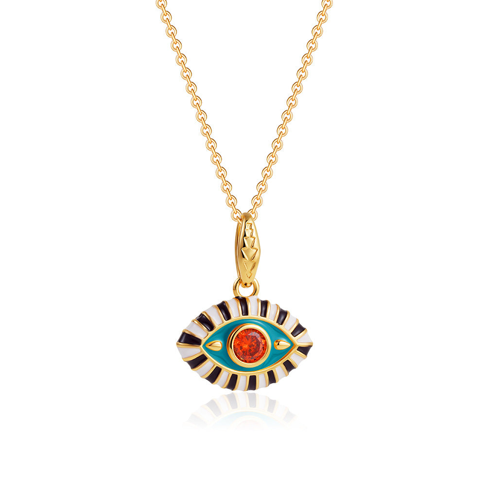 Wholesale Stainless steel 18K Gold Colored Oil Drop Devil's Eye Diamond Necklace Clavicle Chain
