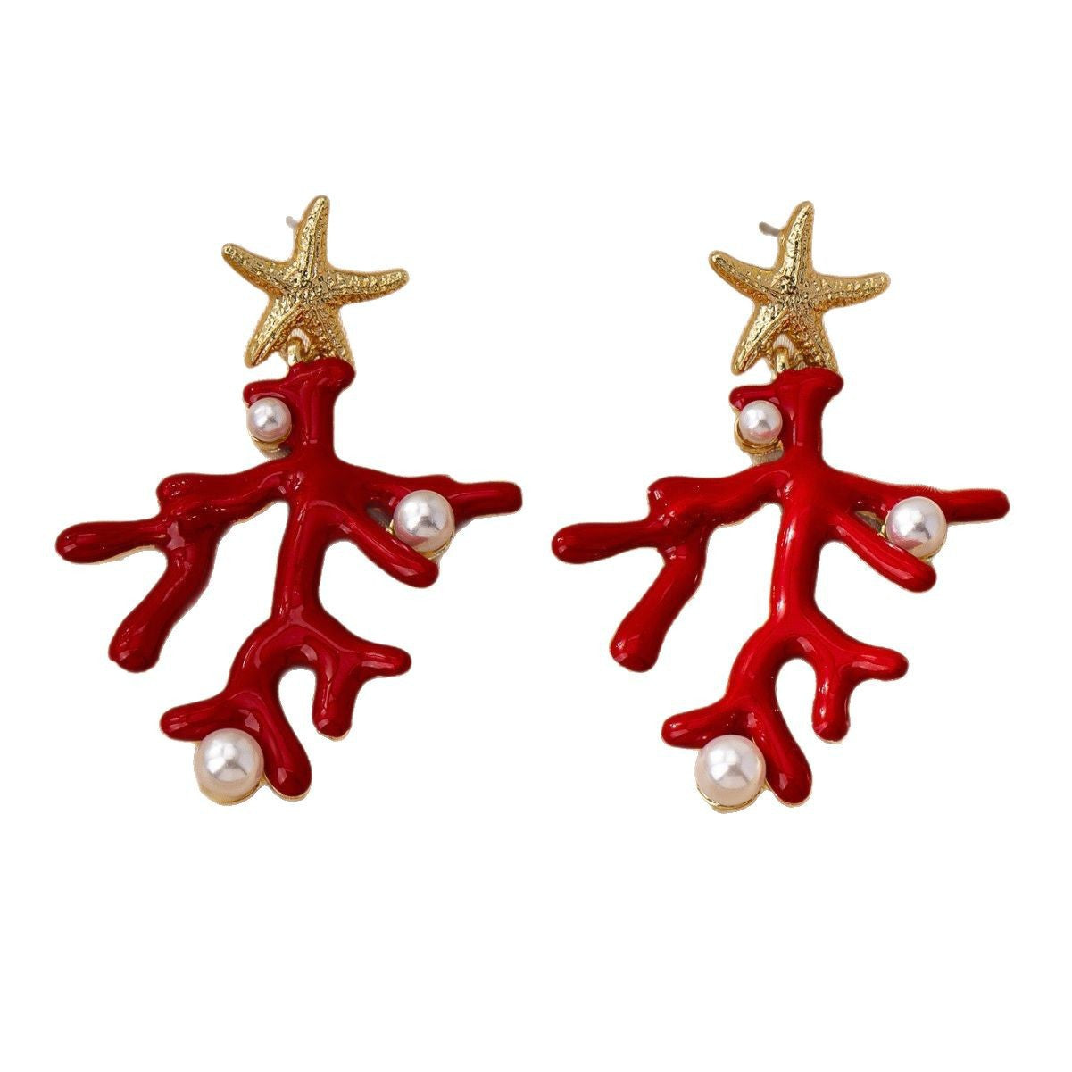 Wholesale  Summer  Ocean Resort Style Starfish Coral Earrings