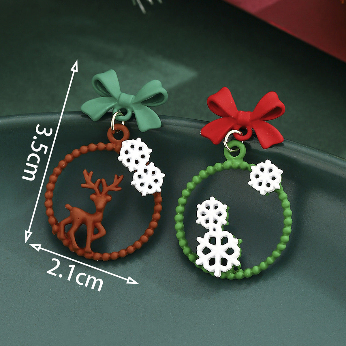 Wholesale Christmas Elk Bow Snowflake Alloy Earrings