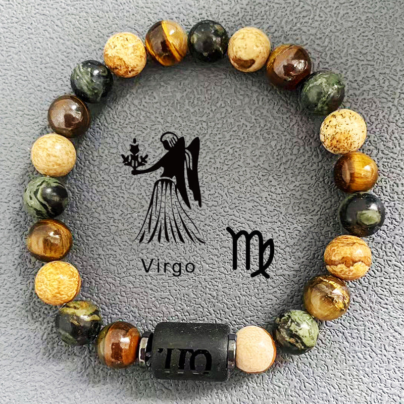 Wholesale 2pcs Zodiac Obsidian Natural Tiger Eye Stone Men's Beaded Bracelets ACC-BT-Xinc001