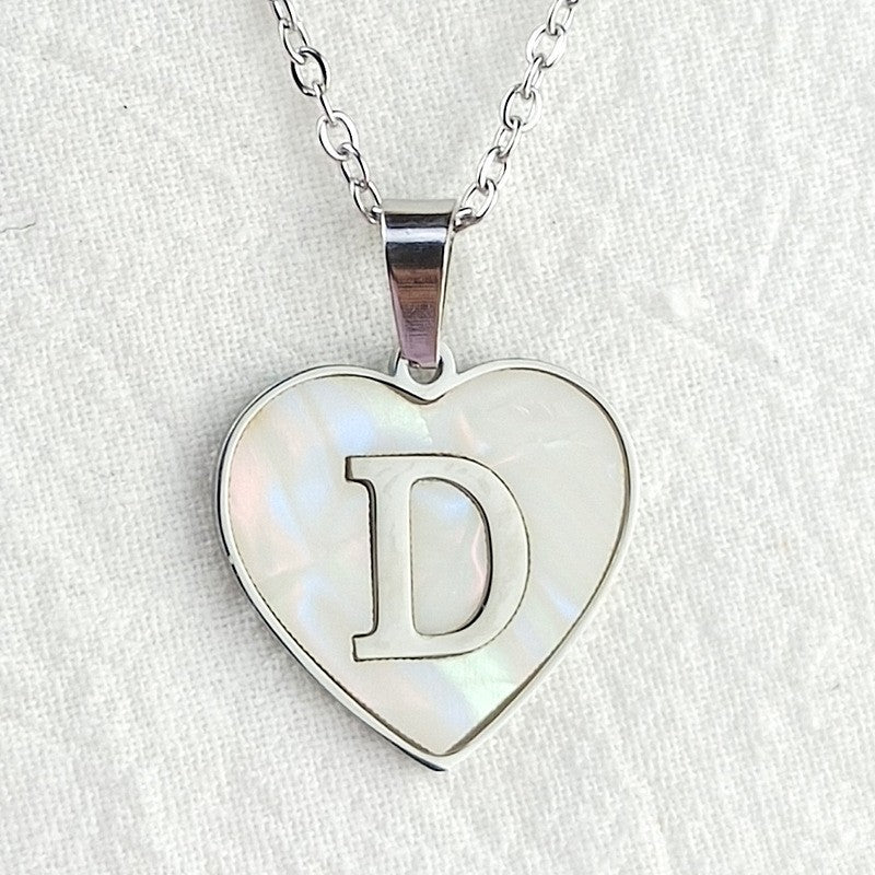 Wholesale 26 English Letters Heart Inlaid Shell Titanium Steel Necklace ACC-NE-DingChao002