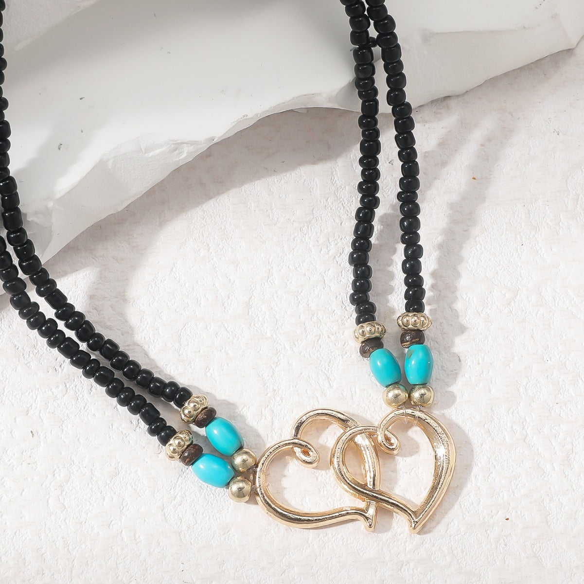 Wholesale  Beach  Necklace Simple Multi-layer Rice Beads Heart Necklace