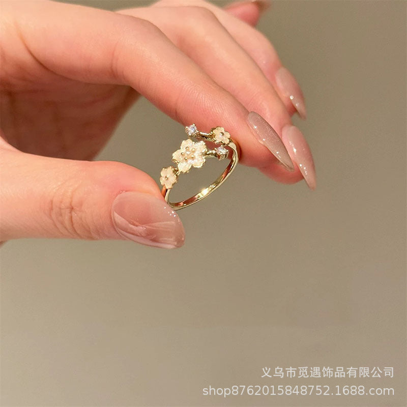 Wholesale Fashion Pearl Flower Rhinestone Ring for Women,  Adjustable Sparkle Jewelry Accessory for Everyday Wear