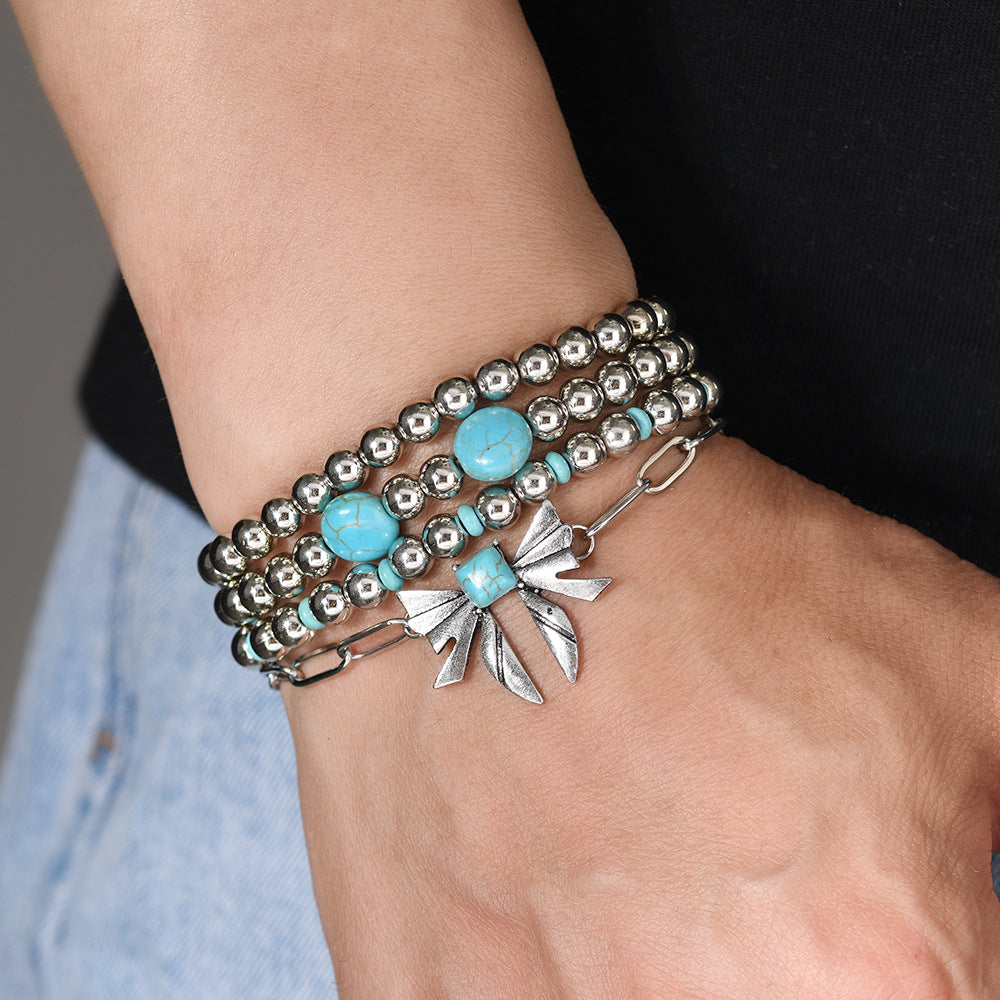 Wholesale Bohemian Style Beaded Bracelet Bow Turquoise Fashion Combination Women' s Hot Selling Bracelet