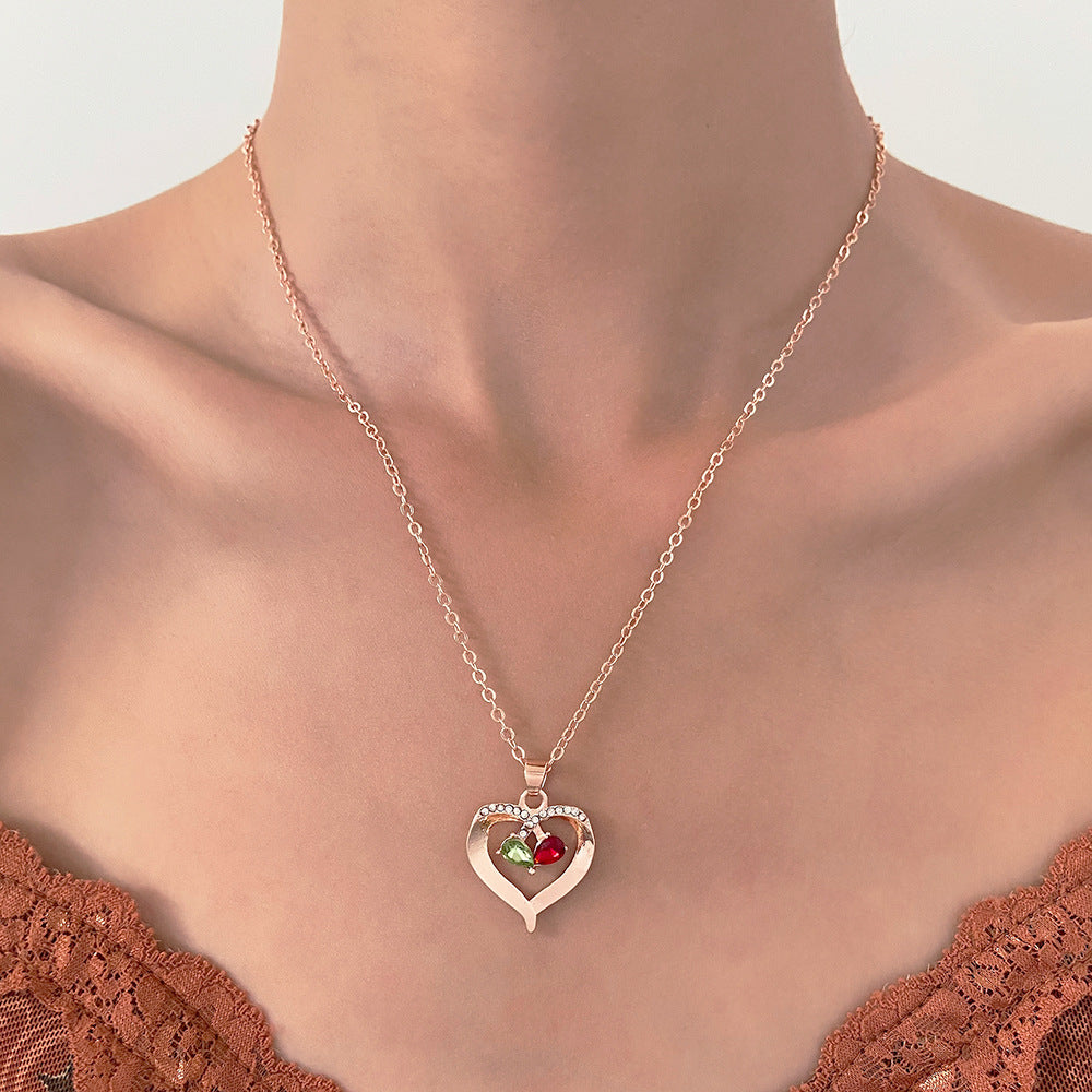 Wholesale Mother's Day Color Zircon Heart-shaped Necklace Love Clavicle Chain