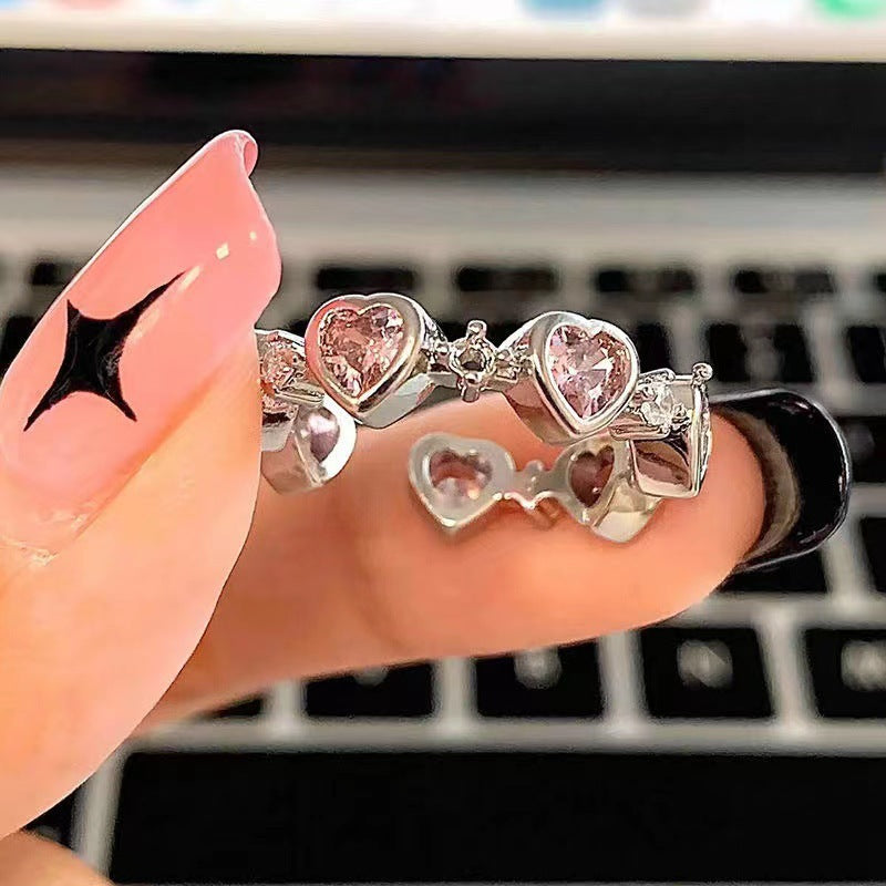 Wholesale Y2K Pink Heart Shaped Adjustable Ring Zinc Alloy Jewelry Accessory For Everyday Wear