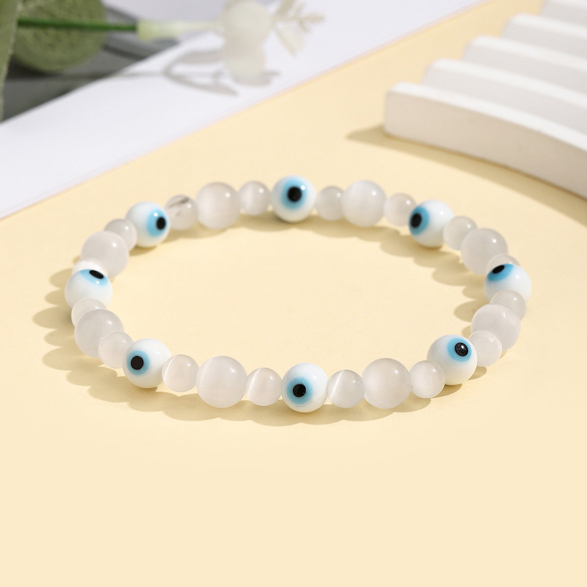 Wholesale Unisex Evil Eye Cat Eye Glass Bead Bracelet Colorful Elastic Stretch Bangle Handmade Jewelry Gift