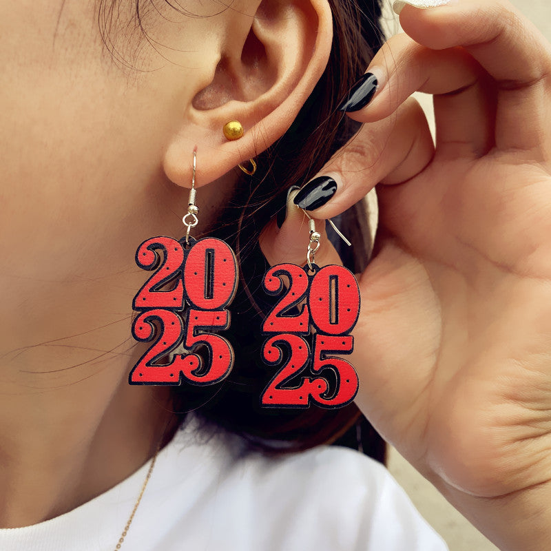 Wholesale cute 2025 number wooden earrings