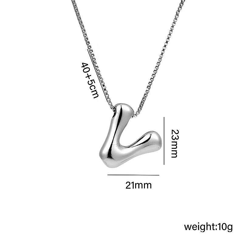 Wholesale Brass Glow Balloon Bubble Cute Chubby 26 English silver Letter Pendant Necklace