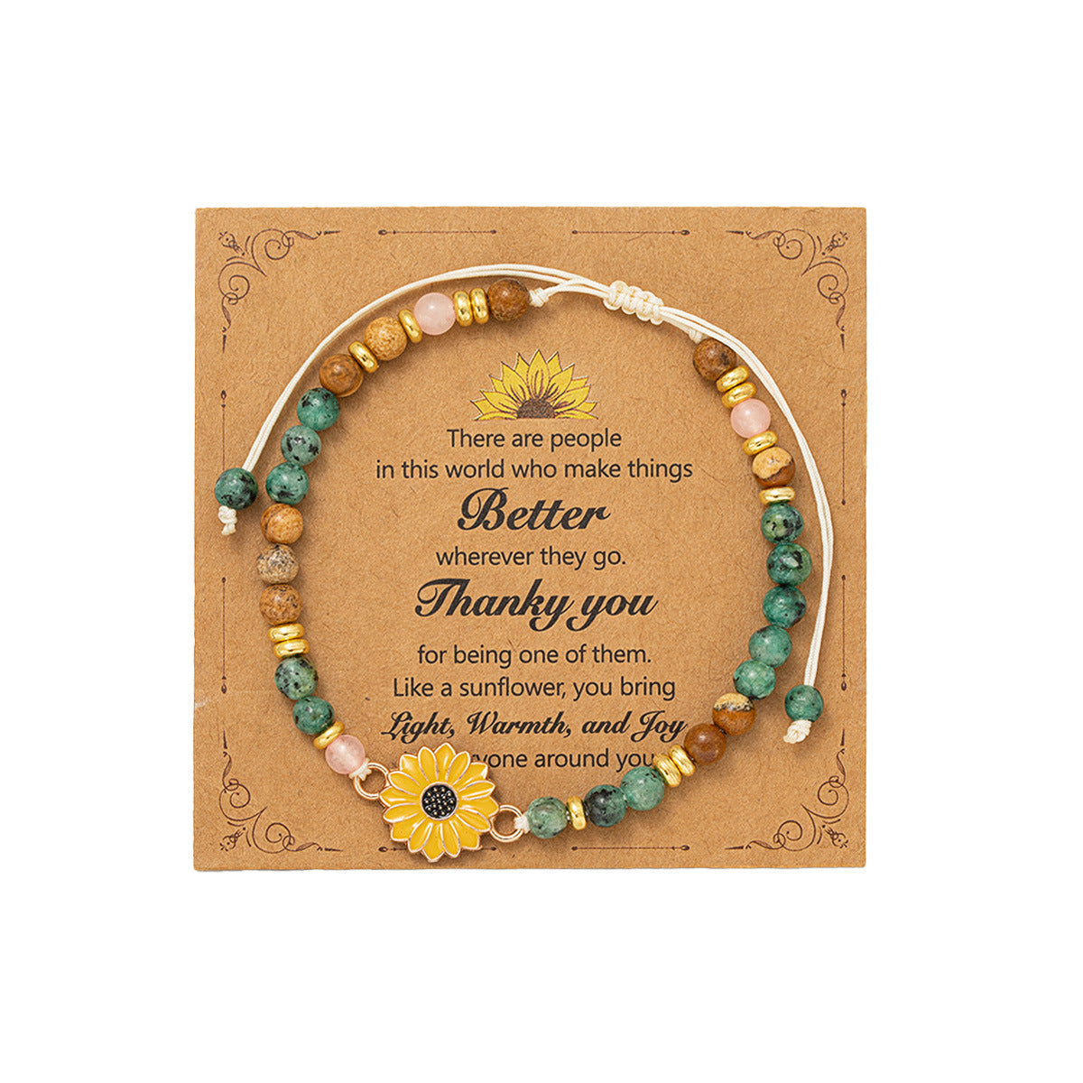 Wholesale Women' s Adjustable Handmade Woven Bracelet with Sunflower and Natural Stone - Travel Souvenir Fashion Accessory