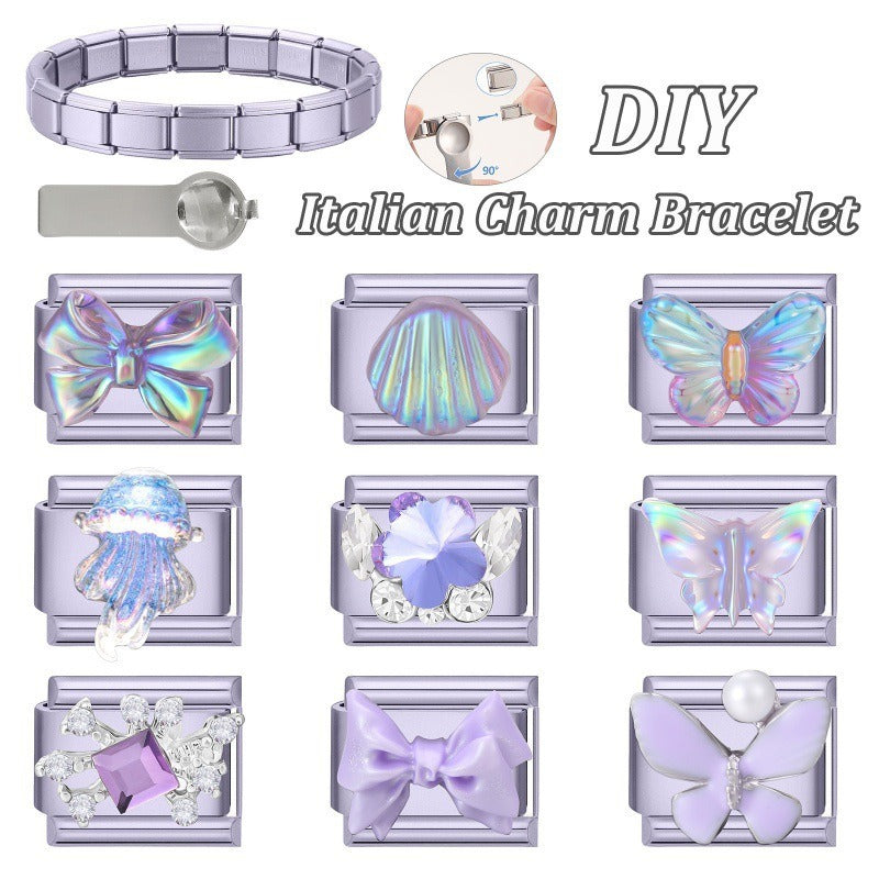 Wholesale Butterfly Themed DIY Jewelry Set Stainless Steel Blue Purple Fashion Accessory for Boutique Resale