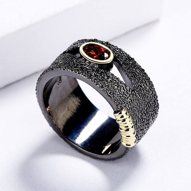 Wholesale Two-color Black Gold Three-piece Set Retro Geometric Exaggerated Ring Necklace Asymmetrical Earrings ACC-NE-SMLK002