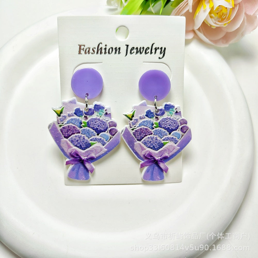 Wholesale Rose Earrings Mother's Day Acrylic Earrings ACC-ES-Qiyu011